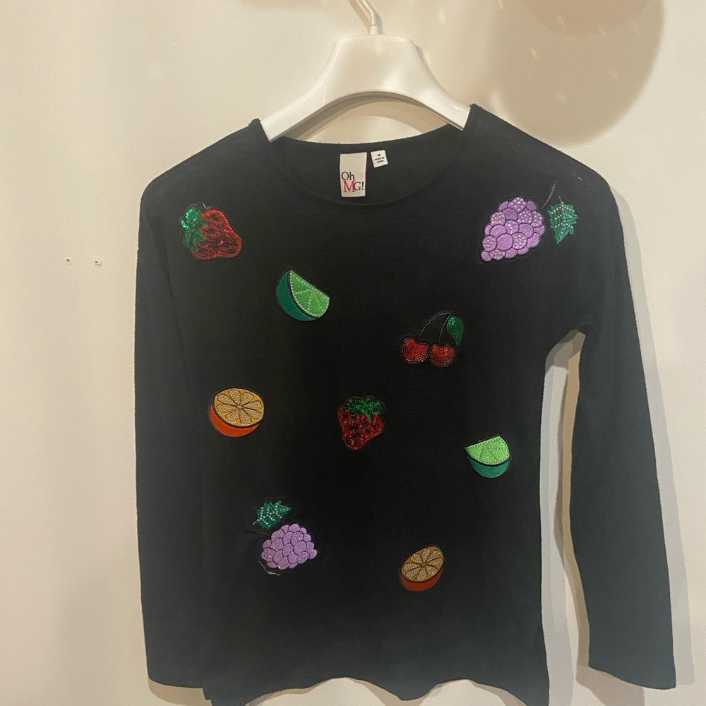 Colorful Fruit Embroidered Kids Long Sleeve Tee